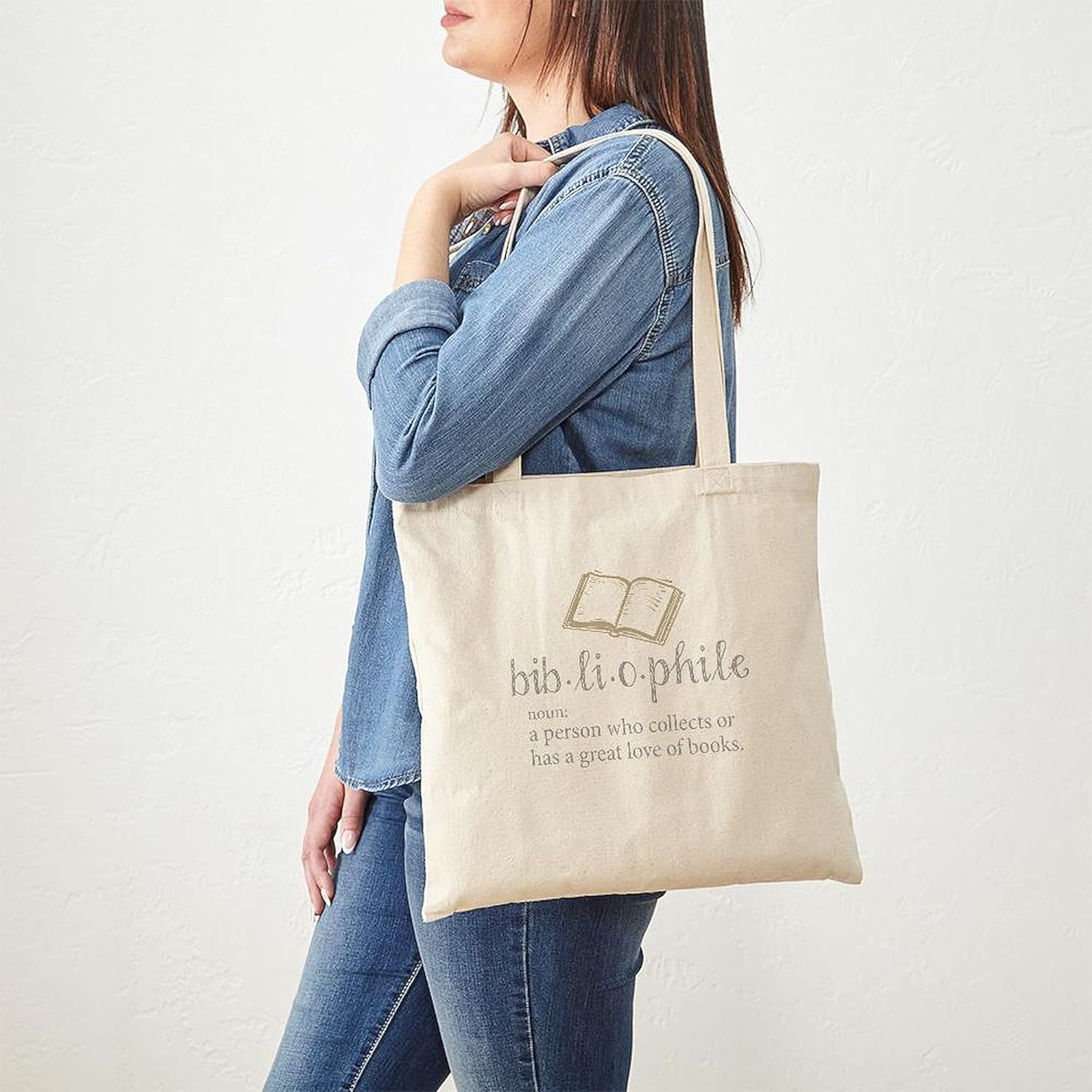 Bibliophile Tote Bag Natural Canvas Tote Bag, Reusable Shopping Bag