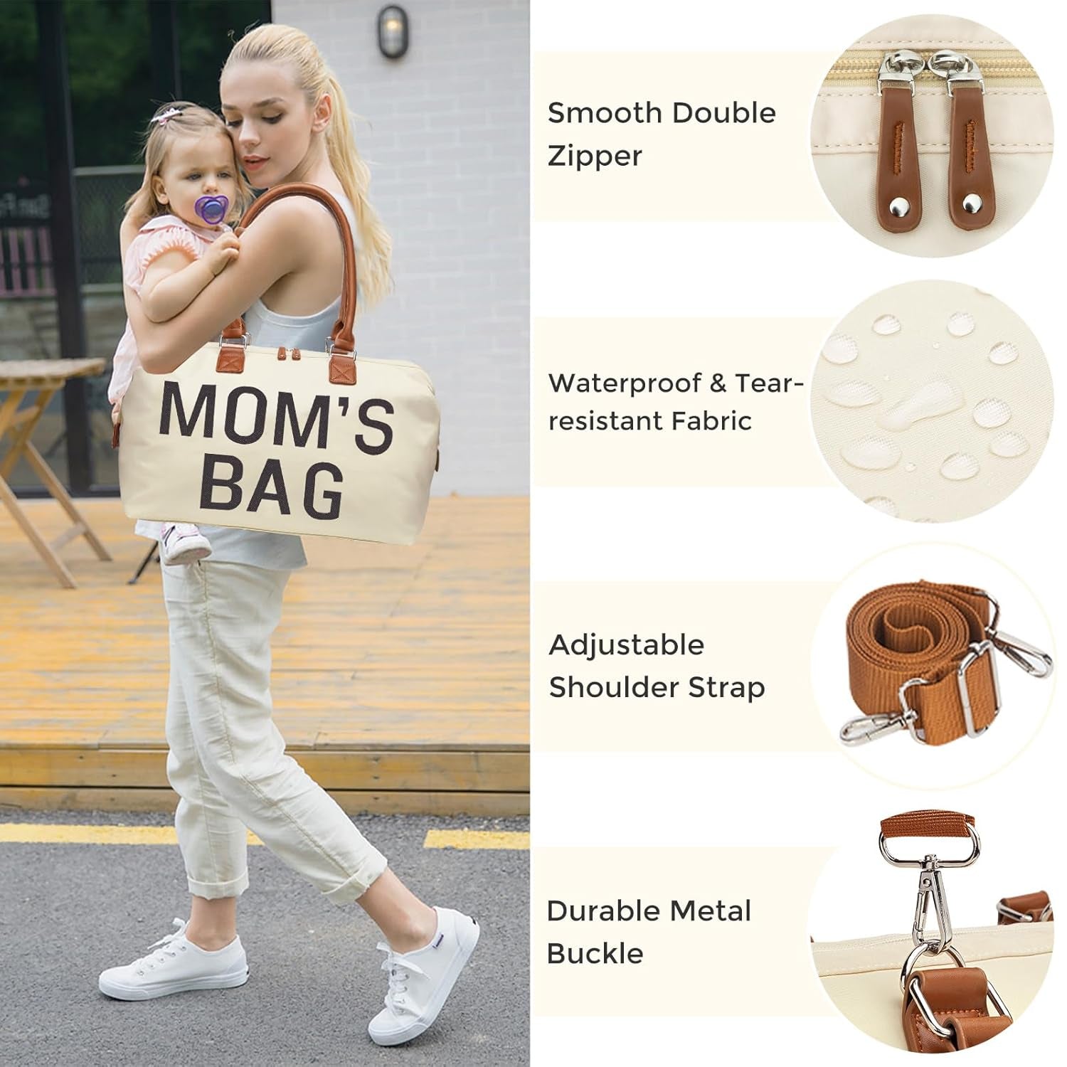 Diaper Bag Tote, Mom'S Bag for Hospital, Large Capacity Waterproof Baby Bag for Mom Travel, Hospital Bag for Labor and Delivery with Baby Necessities Bag, Creamy White