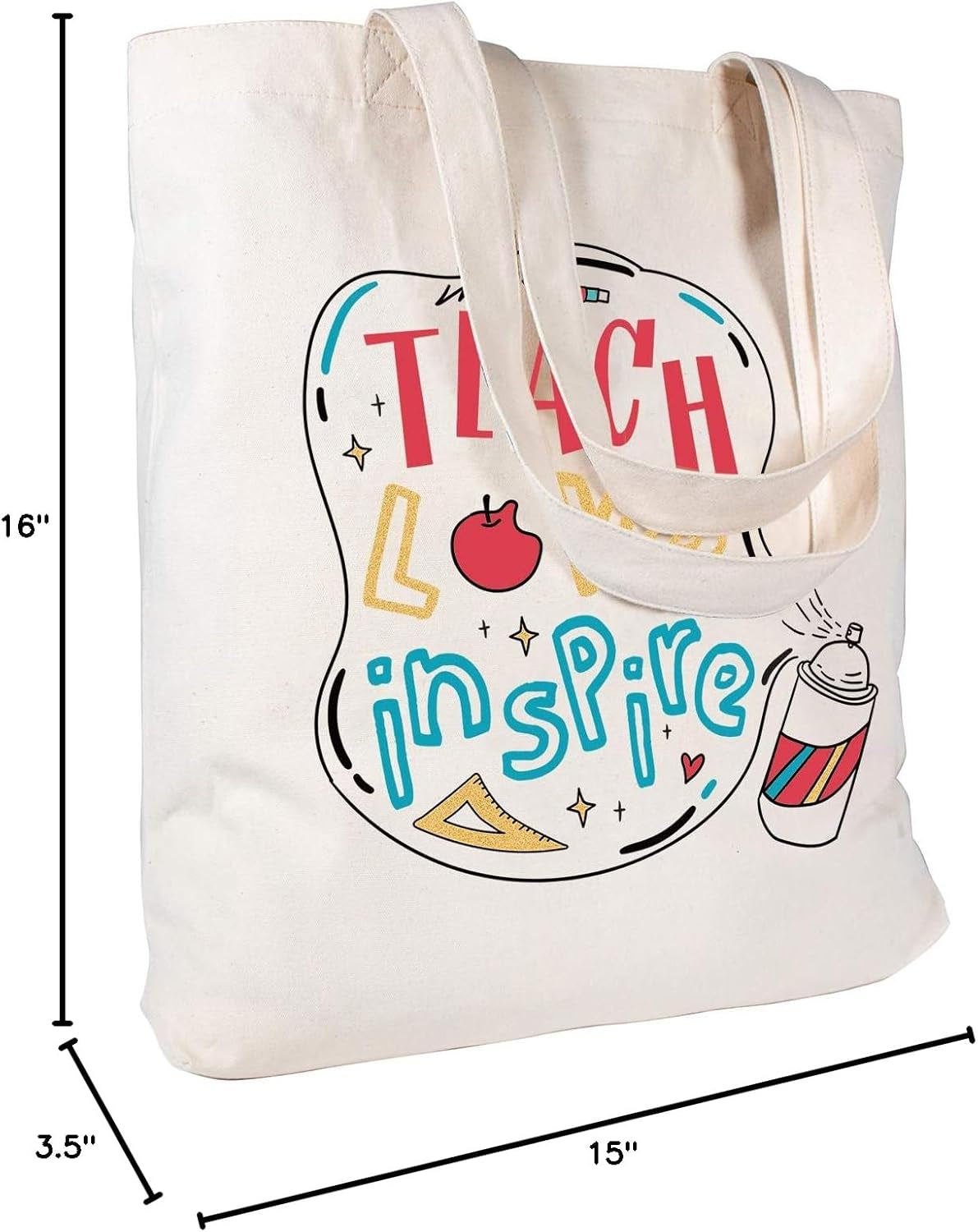 Teach Love Inspire Bag Teacher Gifts for Women Appreciation Week Graduation Birthday Valentines Day Christmas Present Canvas Tote Shoulder Bag with Pocket Cotton