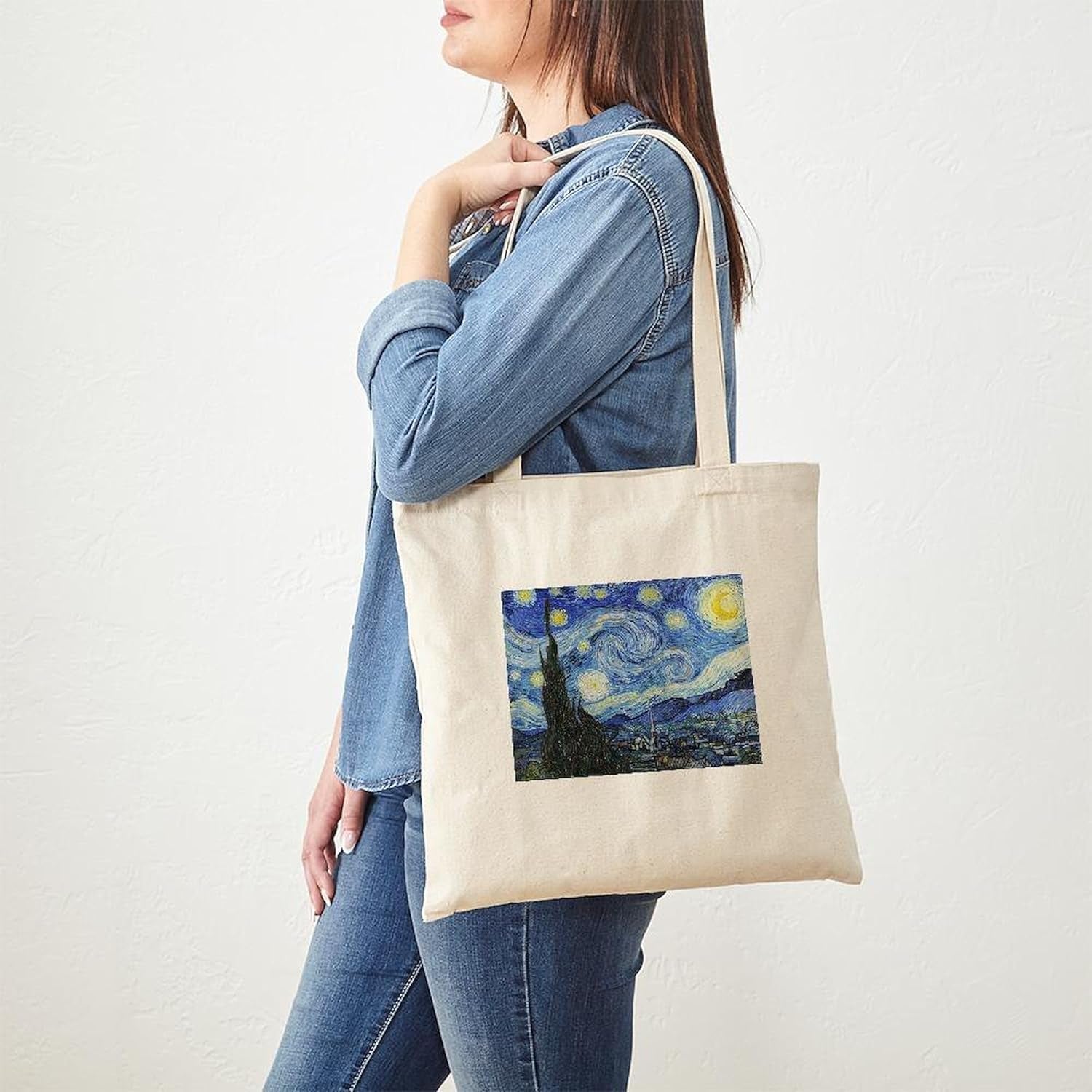 the Starry Night by Vincent Van Gogh Tote Bag Natural Canvas Tote Bag, Reusable Shopping Bag