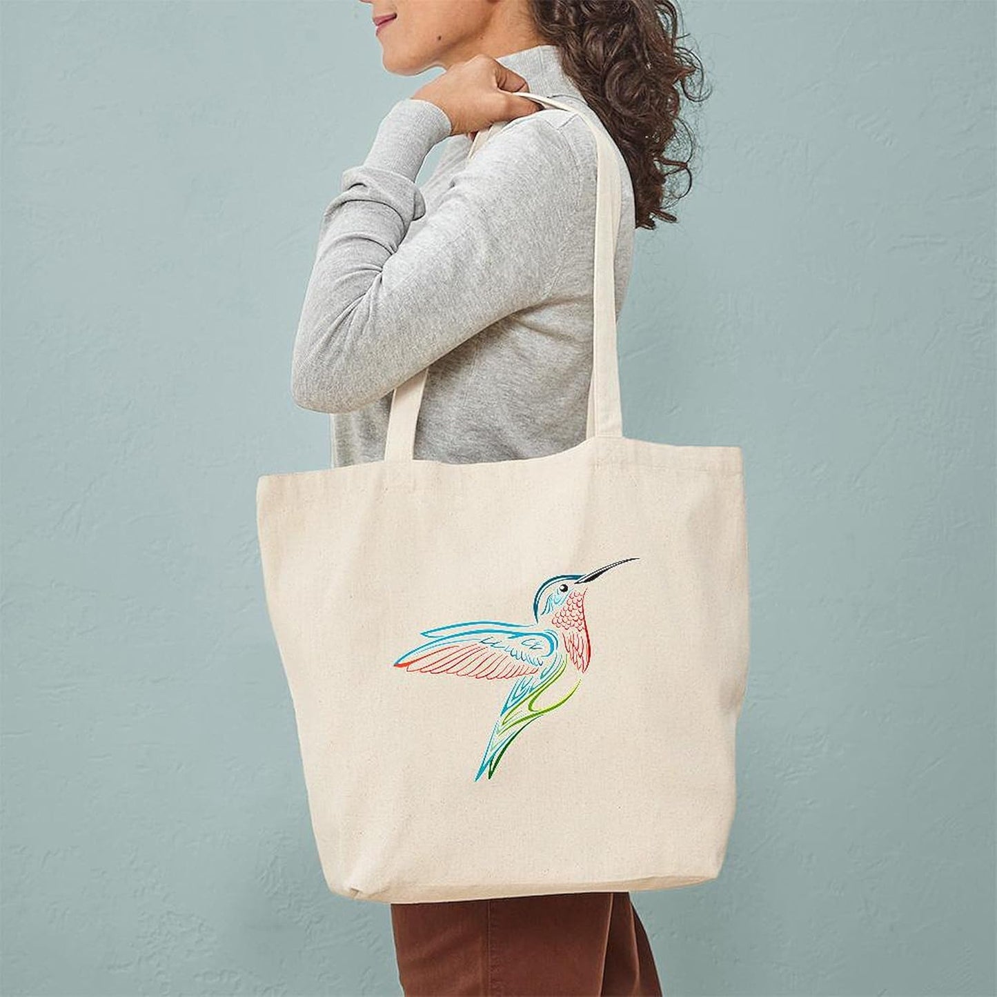 Hummingbird Tote Bag Natural Canvas Tote Bag, Reusable Shopping Bag