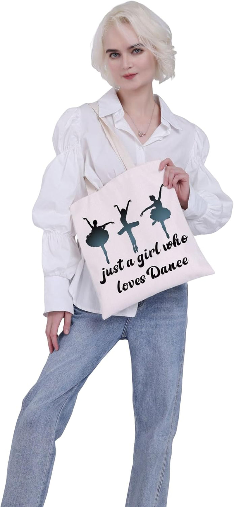 Dancer Tote Bag Just a G Who Loves Dance Shoulder Bag Dance Lover Gifts Ballerina Gift Bag Ballet G Gifts(Loves Dance Tote)