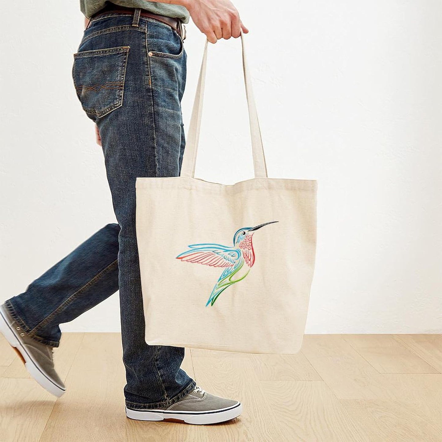 Hummingbird Tote Bag Natural Canvas Tote Bag, Reusable Shopping Bag