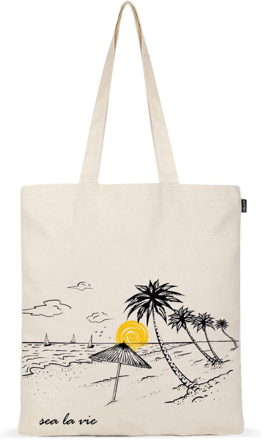 Aesthetic Canvas Tote Bag for Women, Reusable Cotton Tote Bag for Grocery, Shopping, Beach & Daily Use