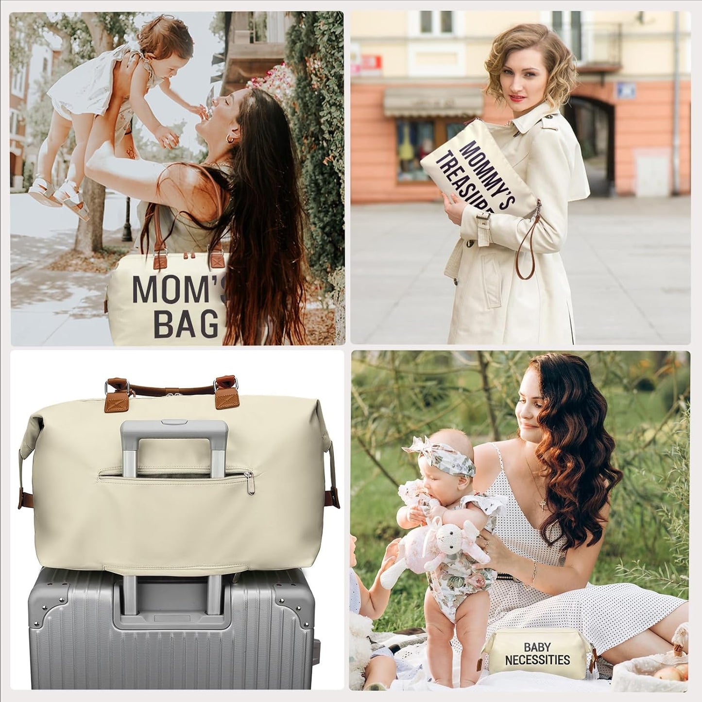 Diaper Bag Tote, Mom'S Bag for Hospital, Large Capacity Waterproof Baby Bag for Mom Travel, Hospital Bag for Labor and Delivery with Baby Necessities Bag, Creamy White