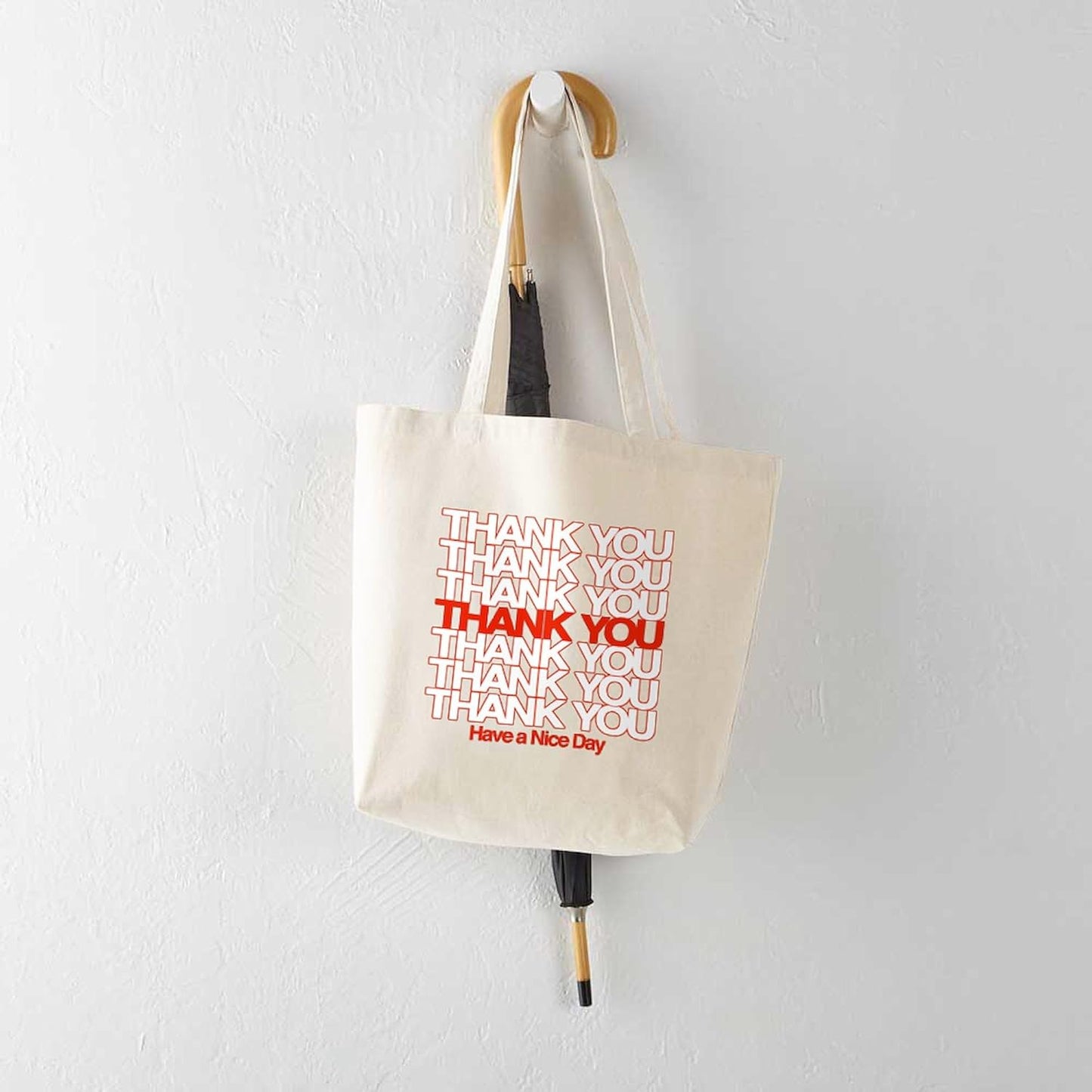 Thank You Have a Nice Day Tote Bag Reusable Natural Beige Canvas Shopping Bag