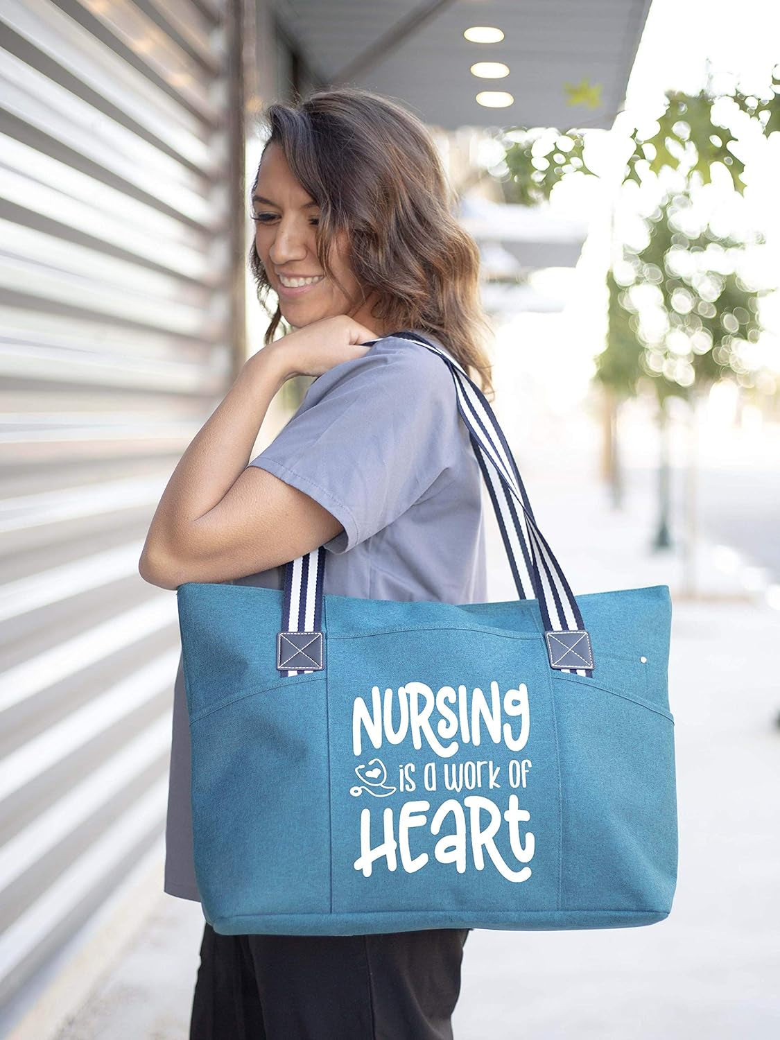 Nurse Tote Bag for Work - Christmas Gifts for Women Large Nursing Bag with Zipper, Pockets & Reliable Straps - Spacious Bag