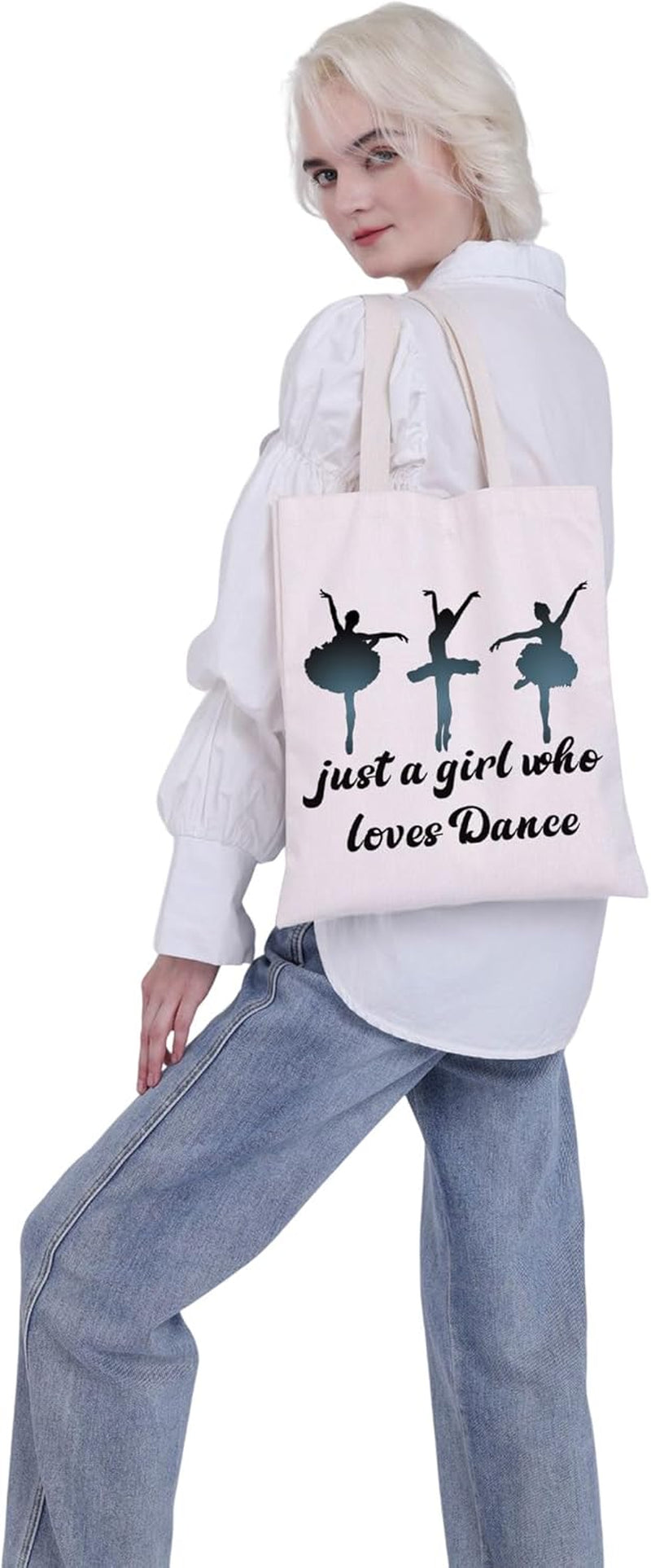 Dancer Tote Bag Just a G Who Loves Dance Shoulder Bag Dance Lover Gifts Ballerina Gift Bag Ballet G Gifts(Loves Dance Tote)