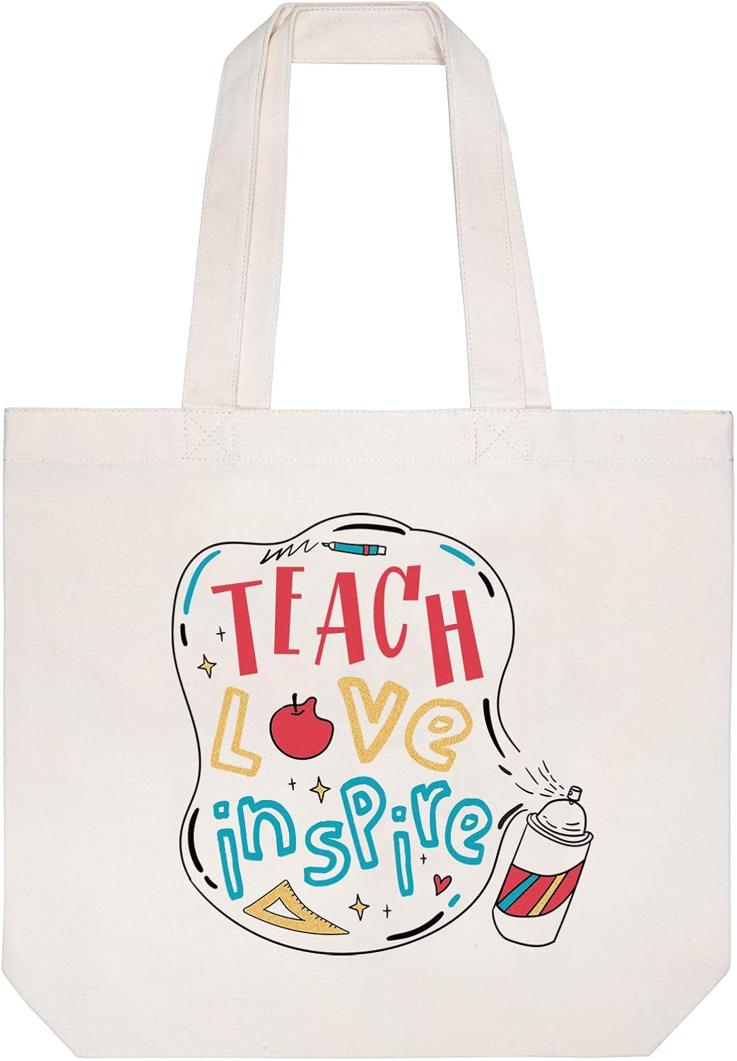 Teach Love Inspire Bag Teacher Gifts for Women Appreciation Week Graduation Birthday Valentines Day Christmas Present Canvas Tote Shoulder Bag with Pocket Cotton