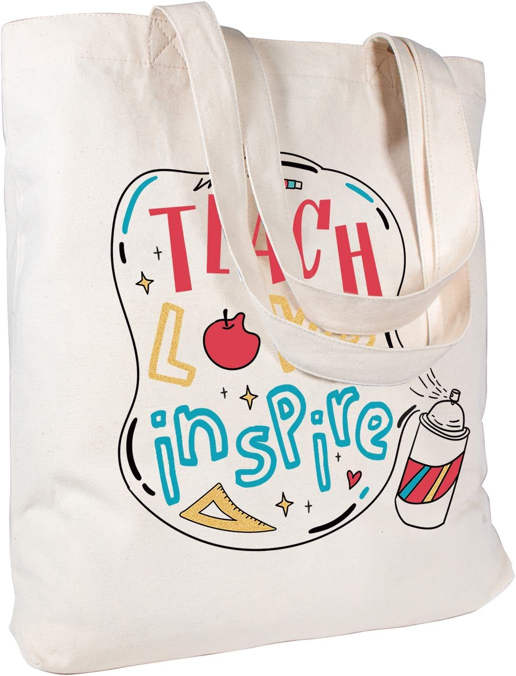 Teach Love Inspire Bag Teacher Gifts for Women Appreciation Week Graduation Birthday Valentines Day Christmas Present Canvas Tote Shoulder Bag with Pocket Cotton