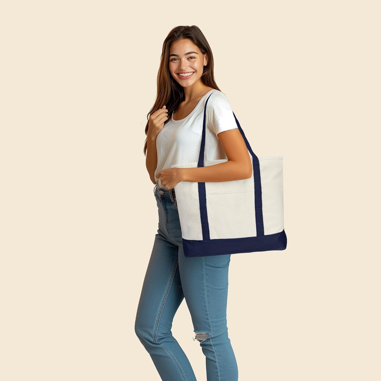 22" Heavy Duty Cotton Canvas Tote Bag (Zippered)