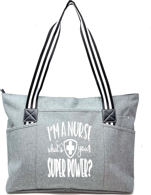 Nurse Tote Bag for Work - Christmas Gifts for Women Large Nursing Bag with Zipper, Pockets & Reliable Straps - Spacious Bag