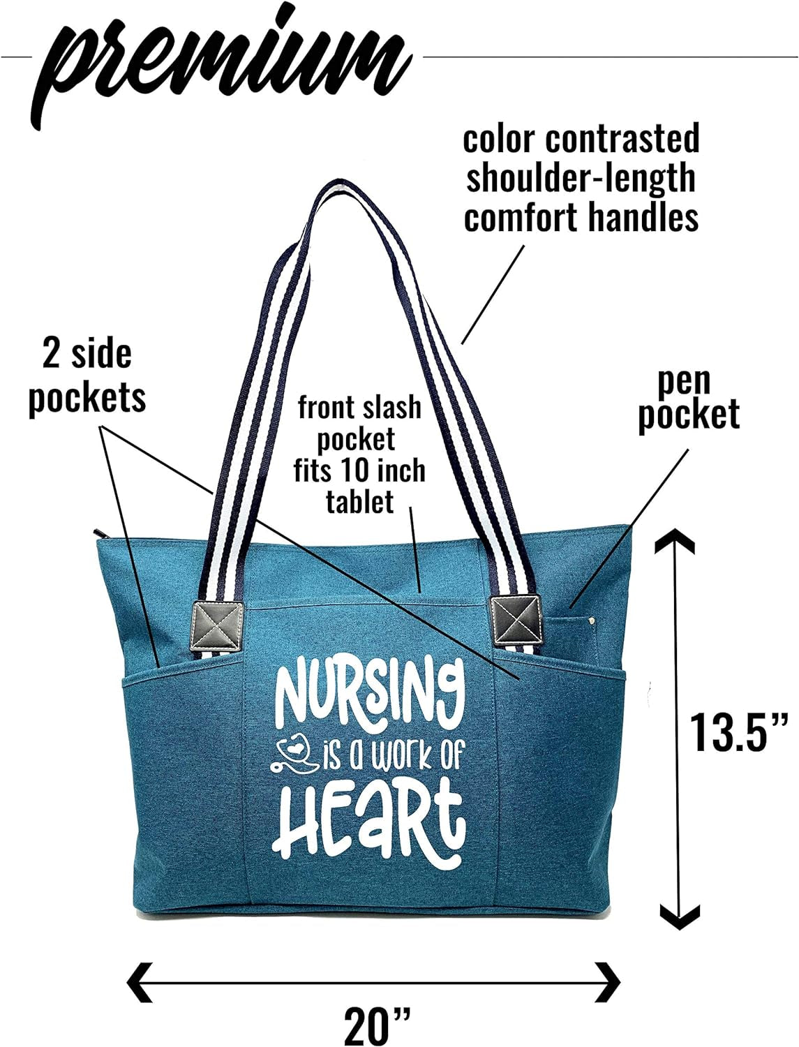 Nurse Tote Bag for Work - Christmas Gifts for Women Large Nursing Bag with Zipper, Pockets & Reliable Straps - Spacious Bag