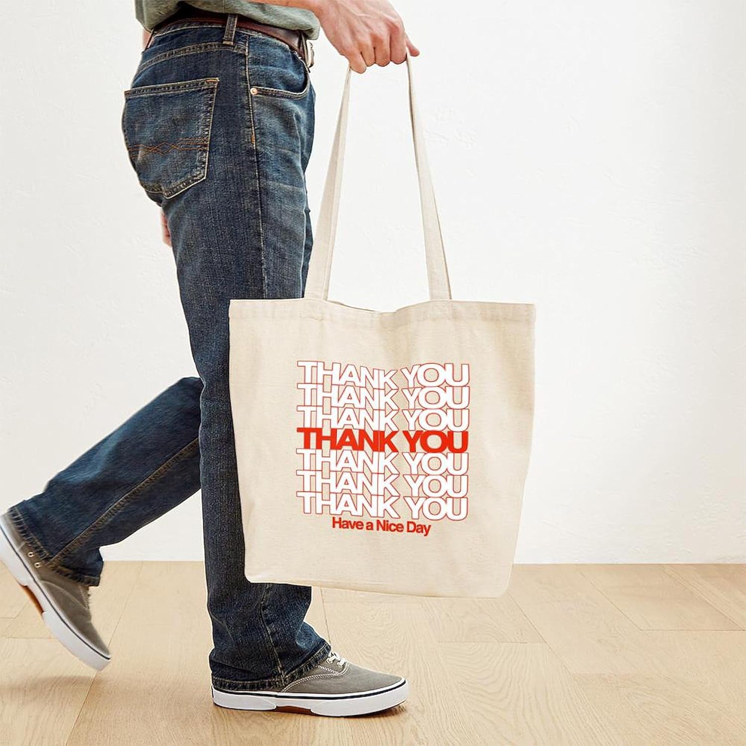 Thank You Have a Nice Day Tote Bag Reusable Natural Beige Canvas Shopping Bag